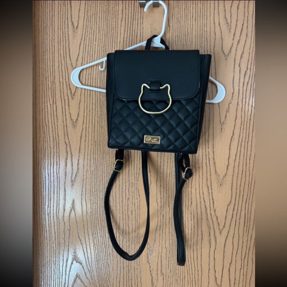 Betsey Johnson Black Quilted Cat Backpack